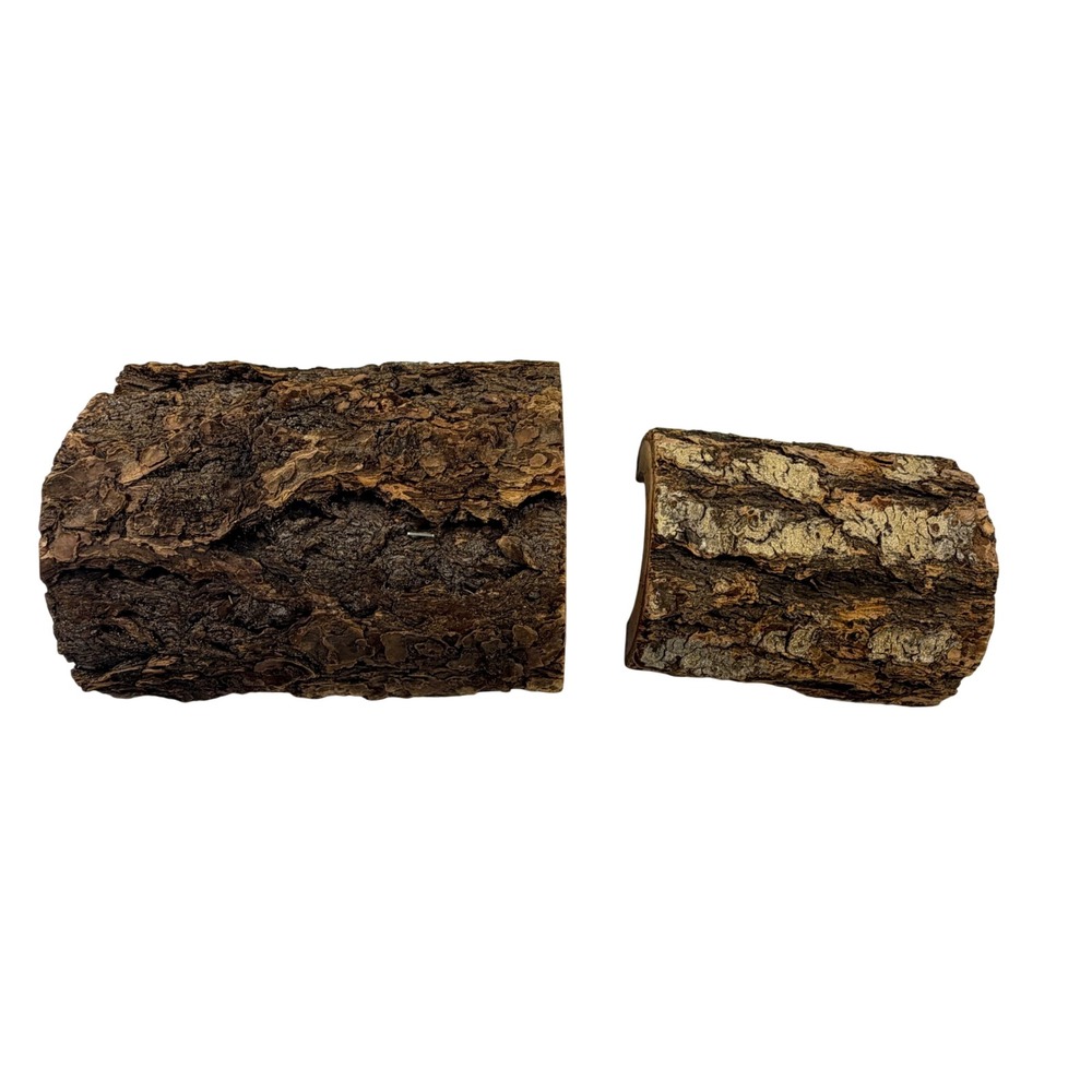 Natural Wood Bark Log Hideout Tunnel Set 2 Pieces for Reptiles Small Animals